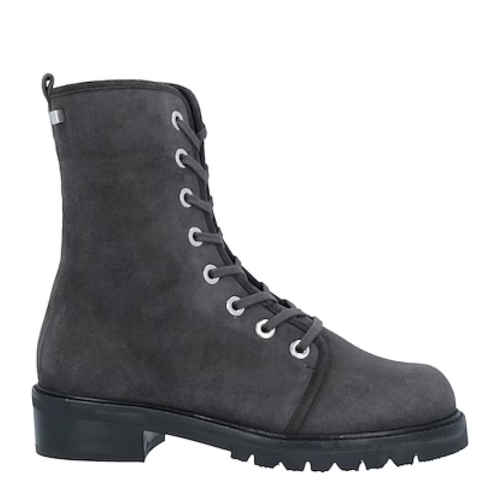 NEW Stuart Weitzman Super Soft Suede Lace Up Combat Boot in Dark Gray Sz…